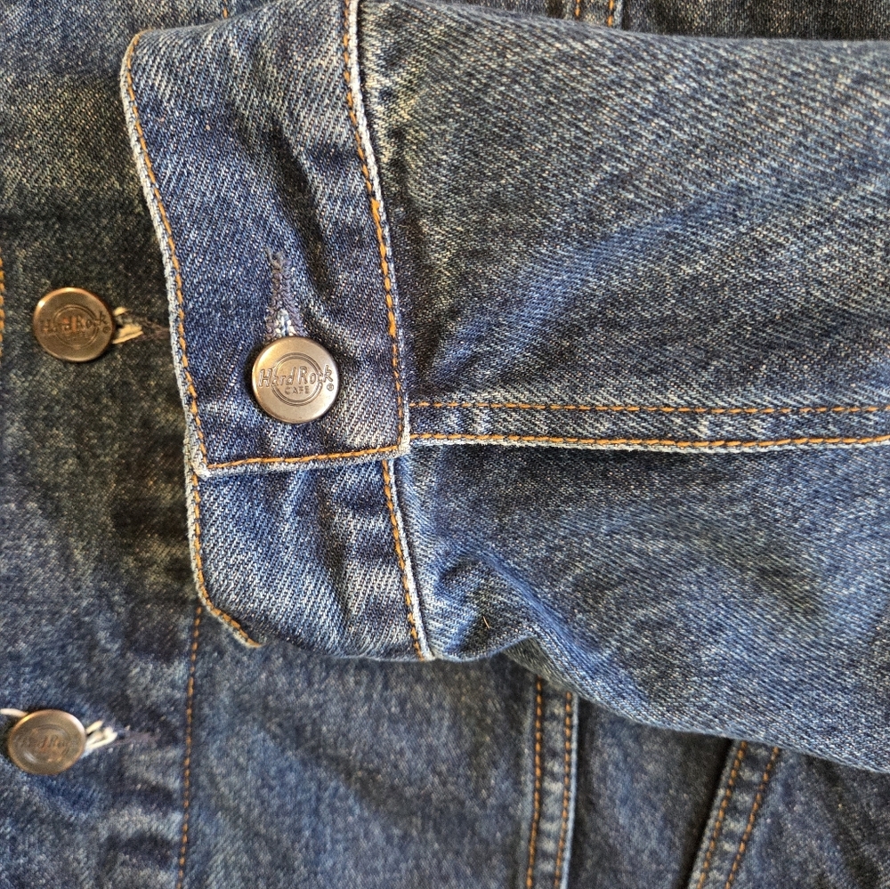 Vintage 90s Mens Lg Hard Rock Cafe Las Vegas Embroidered Denim Trucker Jacket - Picture 5 of 10